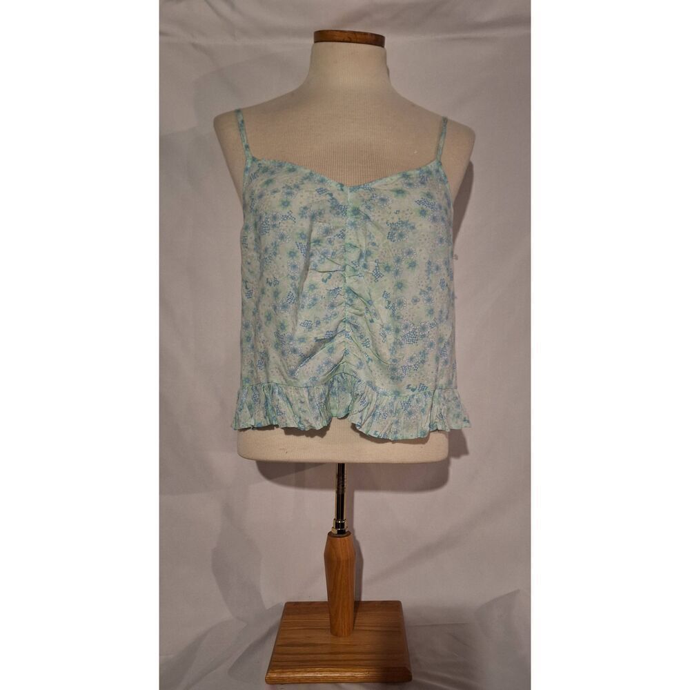 Abound Womens Ruched Blue Tarry Floral Camisole Cropped Top Size XXS NWOT